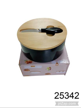 Imagen de SALSERA DE CERAMICA TAPA BAMBOO C/CUCHILLO UNTADOR 10.25